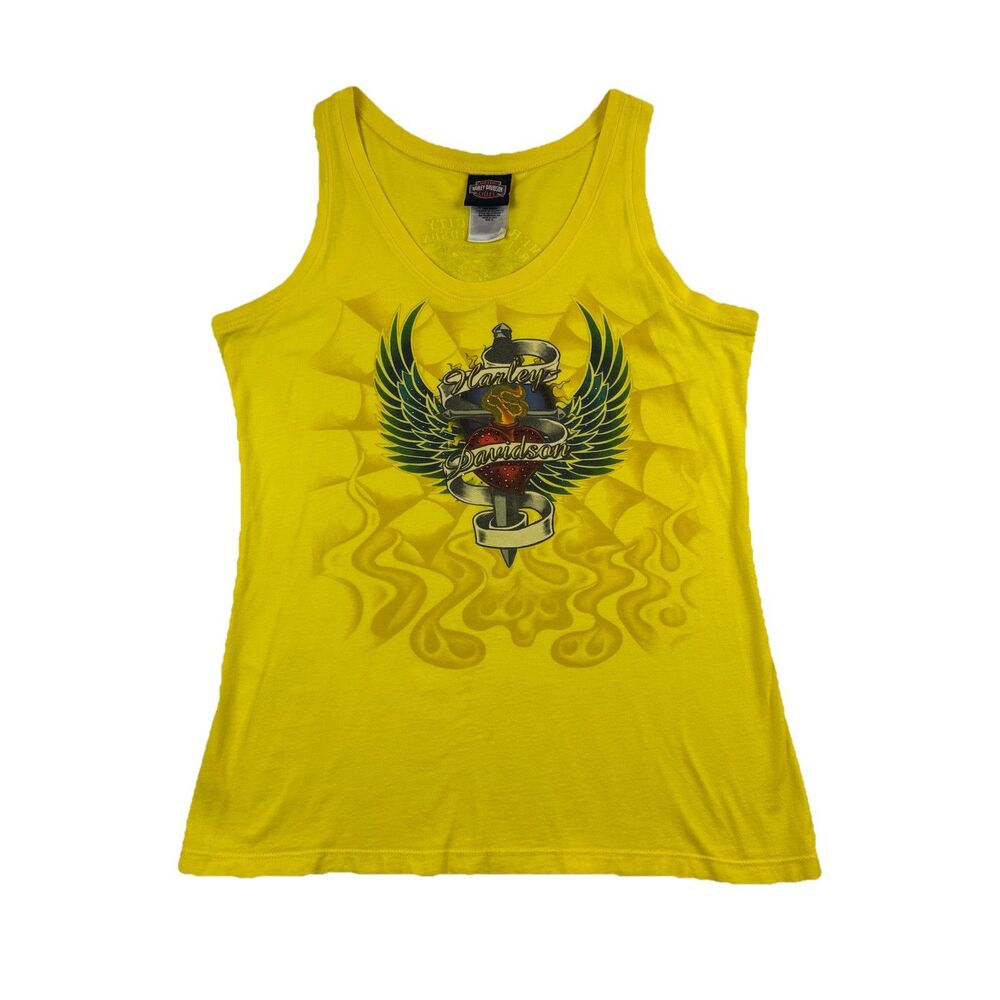 Harley Davidson Seattle Wa 2010 Tank Top Womens XL Yellow Made In USA